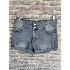 Womens Light Blue Denim Jean Shorts, Double-Button Waist, Sz XL, Stretchy